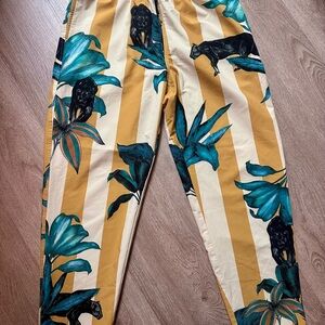 Striped Pants with Panther and Leaf Print